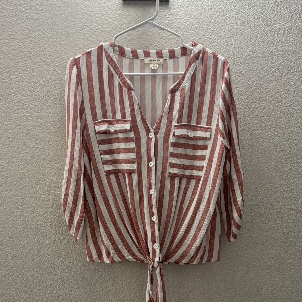 Faith and Joy Red and White Striped Blouse